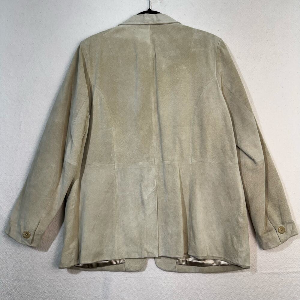 Denim & Co Light Tan Leather Suede Blazer Jacket Size Large 90's VTG Satin Lined - Picture 2 of 7